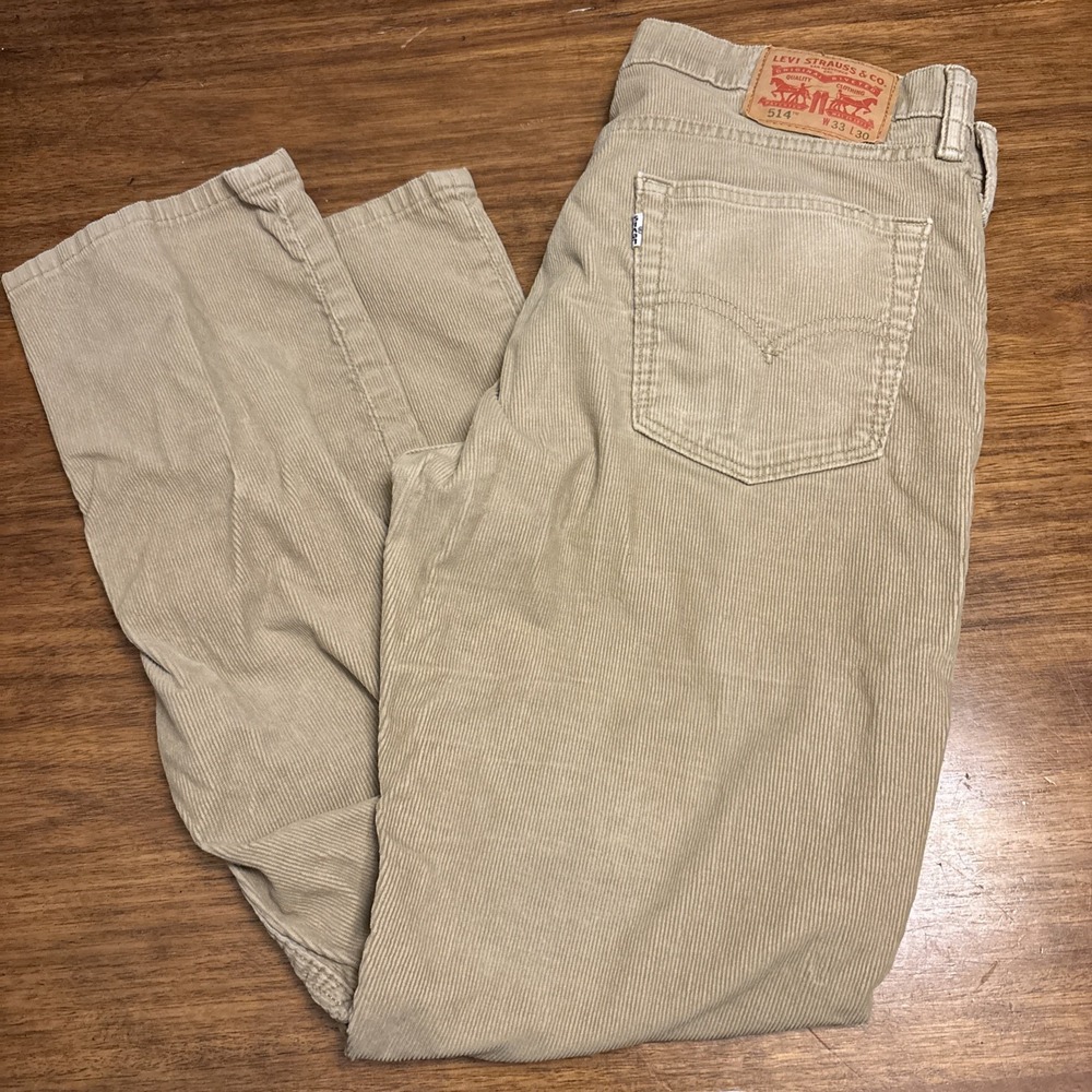 Levi's 514 Pants Mens 33x30 Beige Corduroy Straight Leg Corduroy Trousers Casual
